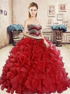 Dynamic Red Quinceanera Gowns Military Ball and Sweet 16 and Quinceanera and For with Beading and Ruffles Sweetheart Sle