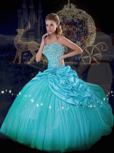 Gorgeous Floor Length Lace Up Quinceanera Dresses Blue for Military Ball and Sweet 16 and Quinceanera with Beading and P