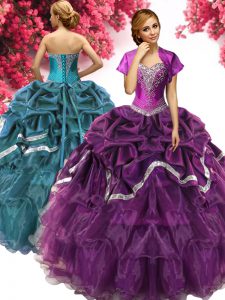 Dark Purple Lace Up 15 Quinceanera Dress Beading and Ruffles and Pick Ups Sleeveless Floor Length