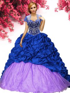 Pretty Royal Blue Sweetheart Lace Up Beading and Pick Ups Quinceanera Dresses Brush Train Sleeveless