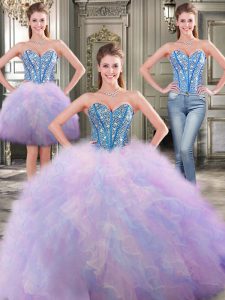 Amazing Three Piece Multi-color Sweetheart Lace Up Beading and Ruffles Quinceanera Gowns Sleeveless