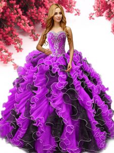 Dazzling Organza Sweetheart Sleeveless Lace Up Beading and Ruffles Sweet 16 Dress in Multi-color