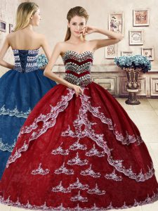Glittering Floor Length Wine Red Quinceanera Dress Sweetheart Sleeveless Lace Up