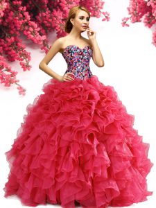 Adorable Sweetheart Sleeveless Organza Quinceanera Gown Beading and Ruffles Lace Up