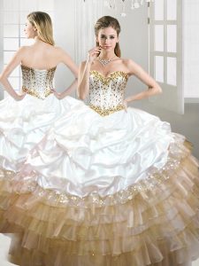 Floor Length Multi-color Sweet 16 Dresses Organza and Taffeta Sleeveless Beading and Pick Ups