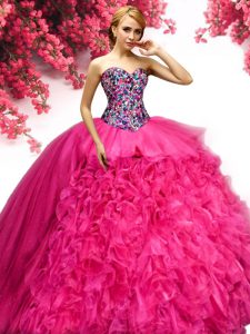 Gorgeous Floor Length Ball Gowns Sleeveless Hot Pink Quinceanera Dresses Lace Up