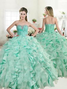 Ball Gowns Quinceanera Dresses Apple Green Sweetheart Organza and Taffeta Sleeveless Floor Length Lace Up