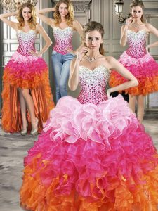 Enchanting Four Piece Floor Length Ball Gowns Sleeveless Multi-color Quinceanera Dress Lace Up