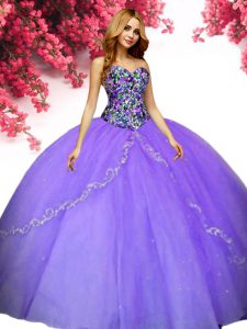 Graceful Tulle Sweetheart Sleeveless Lace Up Beading Quinceanera Dress in Lavender