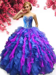 Spectacular Multi-color Sleeveless Beading and Ruffles Floor Length Quinceanera Gown