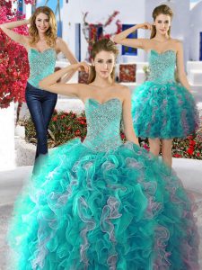 Delicate Three Piece Multi-color Sweetheart Lace Up Beading 15th Birthday Dress Sleeveless