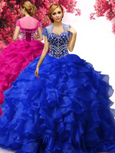 Colorful Royal Blue Ball Gowns Beading and Ruffles Vestidos de Quinceanera Lace Up Organza Sleeveless Floor Length