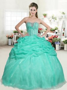Apple Green Sweetheart Neckline Beading and Pick Ups Ball Gown Prom Dress Sleeveless Lace Up