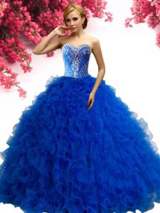 Lovely Royal Blue Quince Ball Gowns Military Ball and Sweet 16 and Quinceanera and For with Beading and Ruffles Sweethea