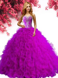 Fuchsia Vestidos de Quinceanera Military Ball and Sweet 16 and Quinceanera and For with Beading and Ruffles Sweetheart S
