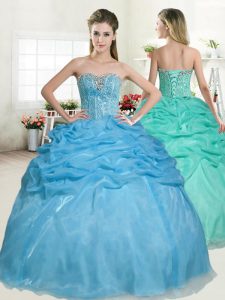 Discount Baby Blue Sweetheart Neckline Beading and Pick Ups Sweet 16 Dresses Sleeveless Lace Up