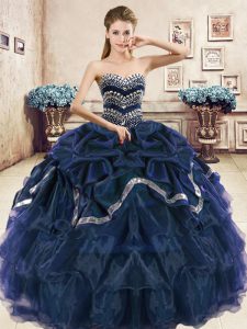 Charming Pick Ups Ruffled Ball Gowns Sweet 16 Quinceanera Dress Navy Blue and Purple Sweetheart Organza Sleeveless Floor