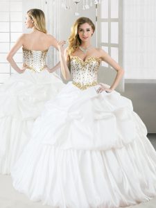 Best Selling Pick Ups White Sleeveless Taffeta Lace Up Quince Ball Gowns for Military Ball and Sweet 16 and Quinceanera