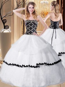 Strapless Sleeveless Lace Up Quinceanera Dress White Organza
