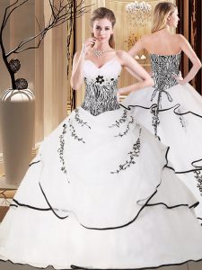 Ball Gowns Sleeveless White Quince Ball Gowns Sweep Train Lace Up