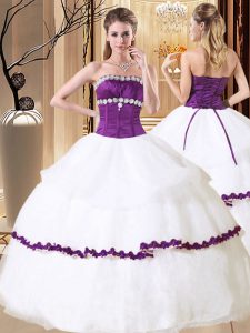 Beading and Embroidery and Ruffled Layers Vestidos de Quinceanera White Lace Up Sleeveless Floor Length