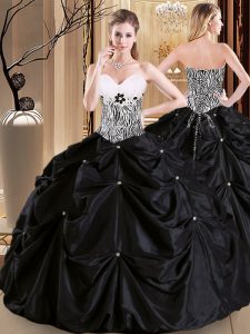 Fashion Floor Length Lace Up Ball Gown Prom Dress Black for Military Ball and Sweet 16 and Quinceanera with Pick Ups