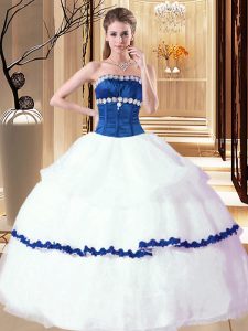 Custom Fit Floor Length Lace Up 15th Birthday Dress White for Military Ball and Sweet 16 and Quinceanera with Beading