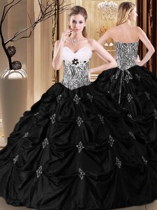 Attractive Black Sweetheart Neckline Appliques and Pick Ups and Pattern 15 Quinceanera Dress Sleeveless Lace Up