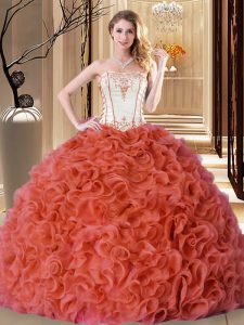 Sophisticated Floor Length Rust Red Quinceanera Gown Strapless Sleeveless Lace Up