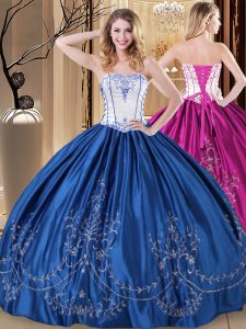 Noble Strapless Sleeveless Lace Up Sweet 16 Quinceanera Dress Royal Blue Taffeta