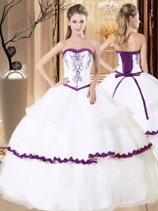 Sexy White Sleeveless Organza Lace Up 15 Quinceanera Dress for Military Ball and Sweet 16 and Quinceanera