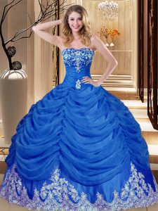 Glorious Sleeveless Lace Up Floor Length Appliques and Pick Ups Quince Ball Gowns