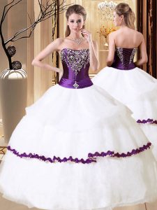Low Price Floor Length White Quinceanera Dresses Strapless Sleeveless Lace Up
