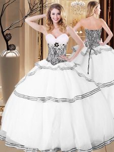 White Sleeveless Ruffles Floor Length Sweet 16 Dresses