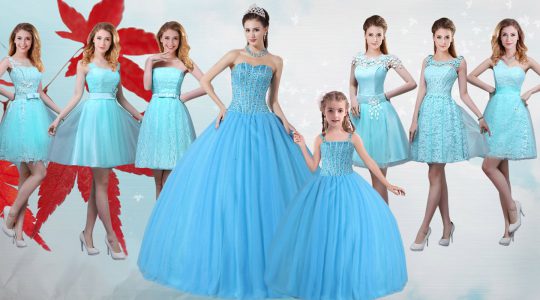 Baby Blue Sleeveless Floor Length Beading Lace Up 15 Quinceanera Dress