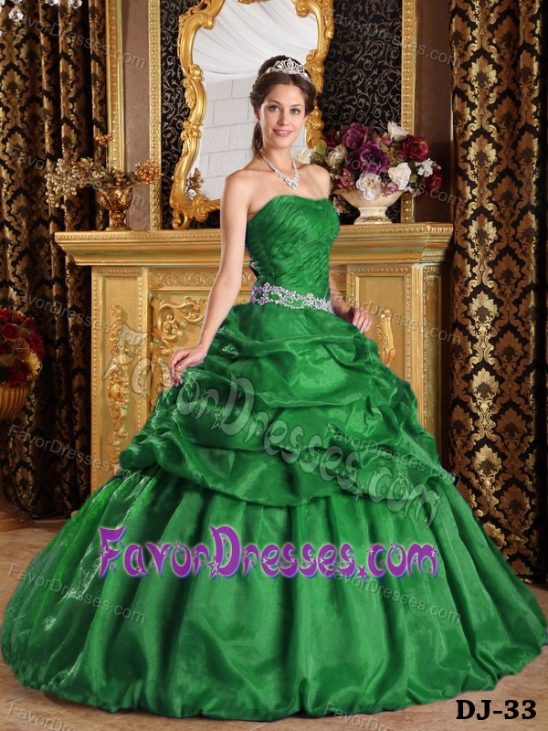 Quinceanera Dresses in Hunter Green with Pick-ups in Taffeta
